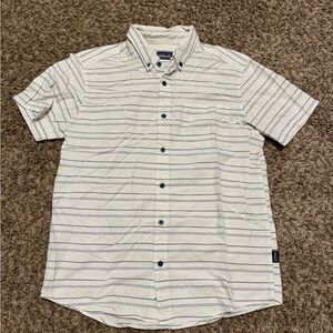 Patagonia White and Blue Striped Casual Shirt